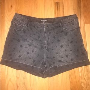 Star Print Black Denim Shorts